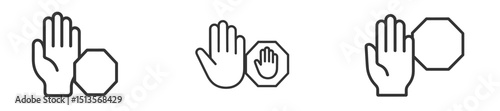 Hand gestures demonstrating stop signal and communication methods in a minimalistic style