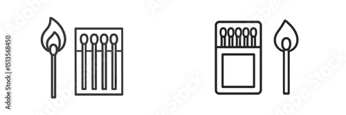 Matches and matchbox in simple line art style showcasing fire safety tools for lighting
