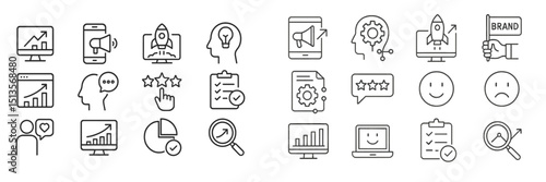 Business growth and marketing icons displayed on a digital interface showcasing various concepts and metrics for success