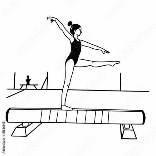 Gymnast on balance beam, clean cutout, professional design