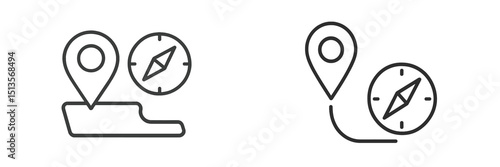 Exploring navigation symbols with pins and compasses in modern graphics design for maps and locations