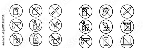 Prohibited items signs displayed for safety in public spaces at a transportation hub
