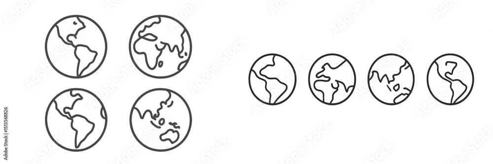 Different representations of Earth showcasing diverse geographical patterns and outlines Different representations of Earth showcasing diverse geographical patterns and outlines