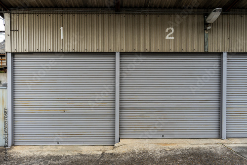 Closed garage sliding door of  the house