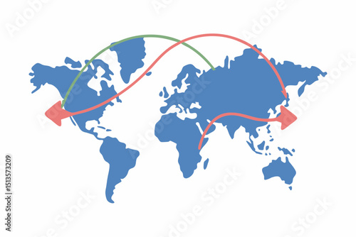 Mapping Global Connections Tracing Routes Across Continents with Collaborative Green and Returning Red Arrows