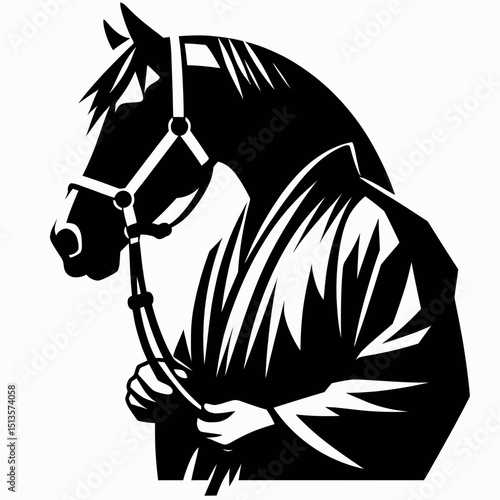 Horse wear yudo suits. Japan Martial Arts Judo Aikido Dojo Budo Clipart Line Art Vector Illustration. Equine garb for combative practice attire option performance combat.