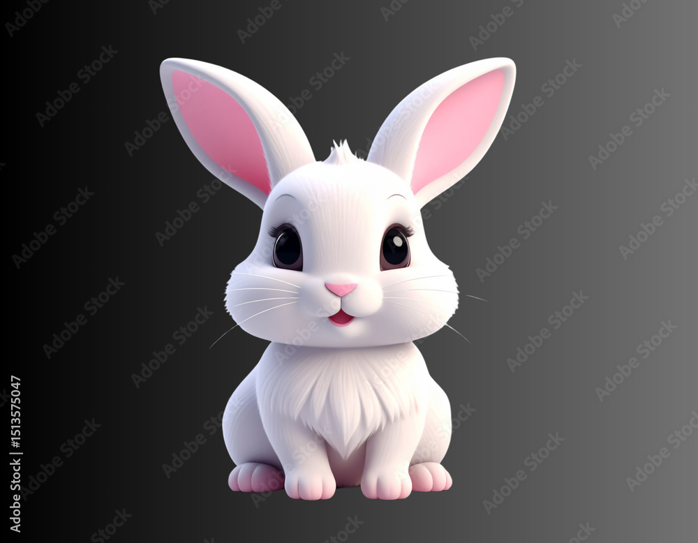 Obraz premium A minimalist cartoon rabbit with sleek lines and gentle curves, sitting calmly on