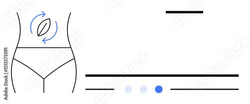 Minimal line art of a woman s waist with detox leaf and arrows icon, subtle navigation elements. Ideal for wellness, detox, fitness, health tips, diet programs, women s care, simple landing page