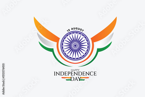 15th august indian independence day logo with ashoka chakra and wing logo