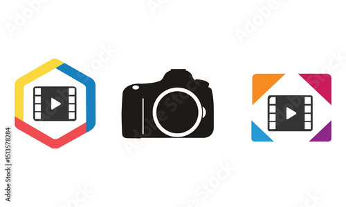 Vintage camera with outline. 35 mm retro film photo camera. Photography studio concept. DSLR big lens. Mirrorless photo device with old look. T shirt design element. Vector illustration,flat, clip art