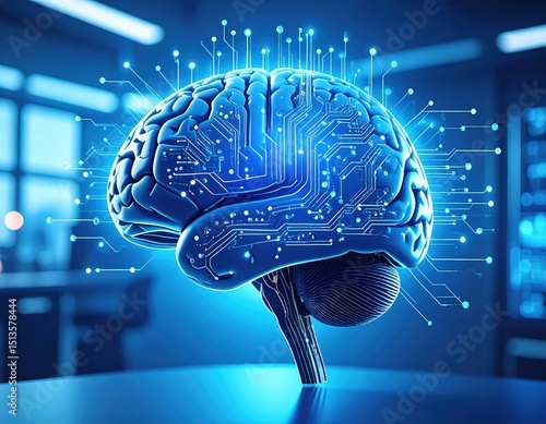 Artificial Intelligence Brain with Circuit Design, Generated image