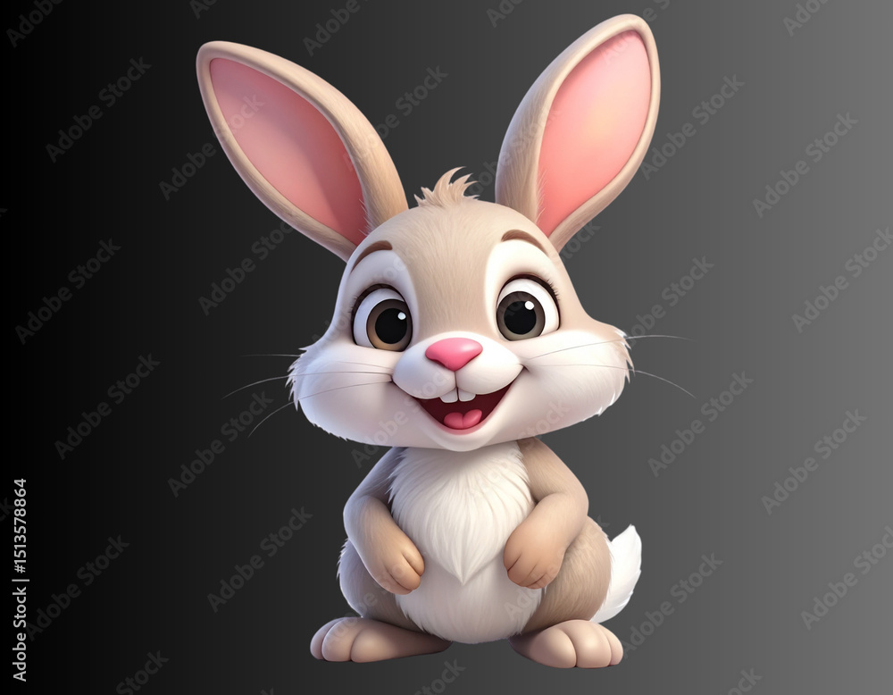 Obraz premium cheerful cartoon rabbit with a bright smile, pink nose, and delicate whiskers, isol