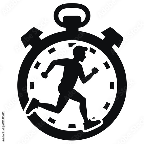 Running man silhouette inside a stopwatch symbolizing speed  