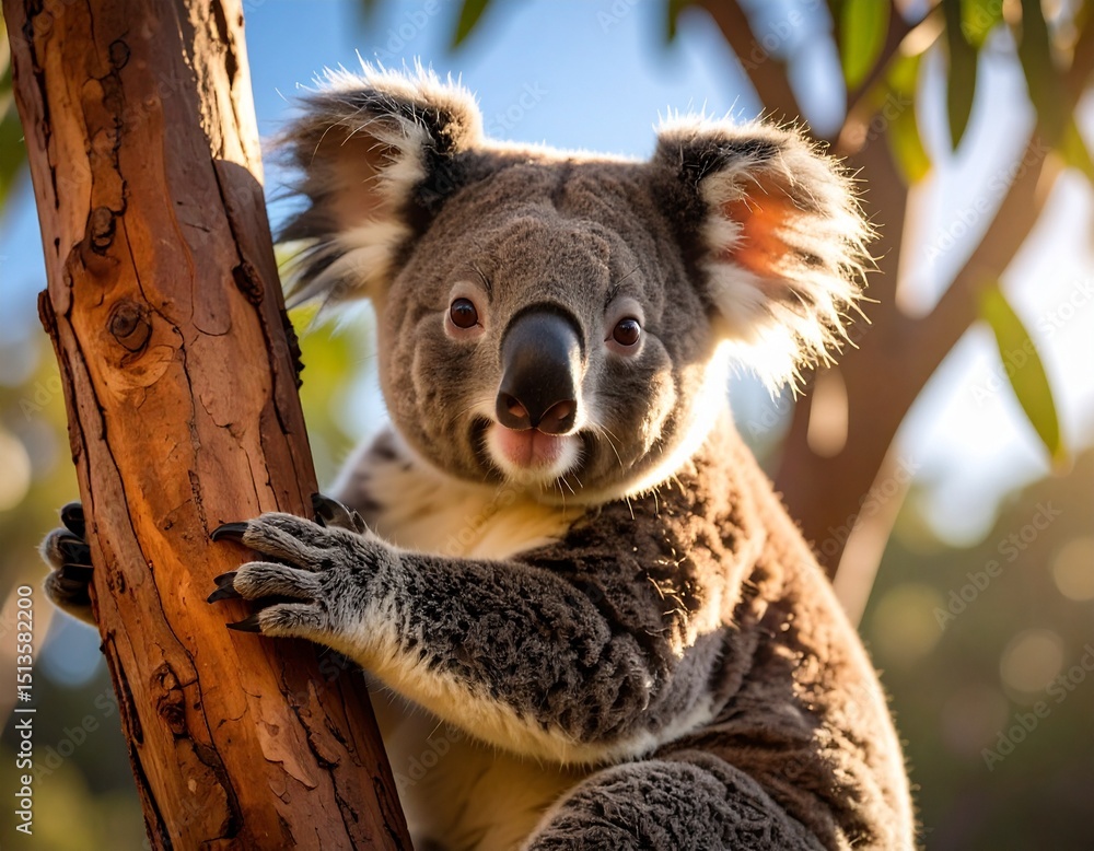 Naklejka premium Koala Climbing a Eucalyptus Tree
