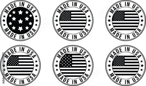 Black and White Made in USA Stamp Variations Vector Illustration