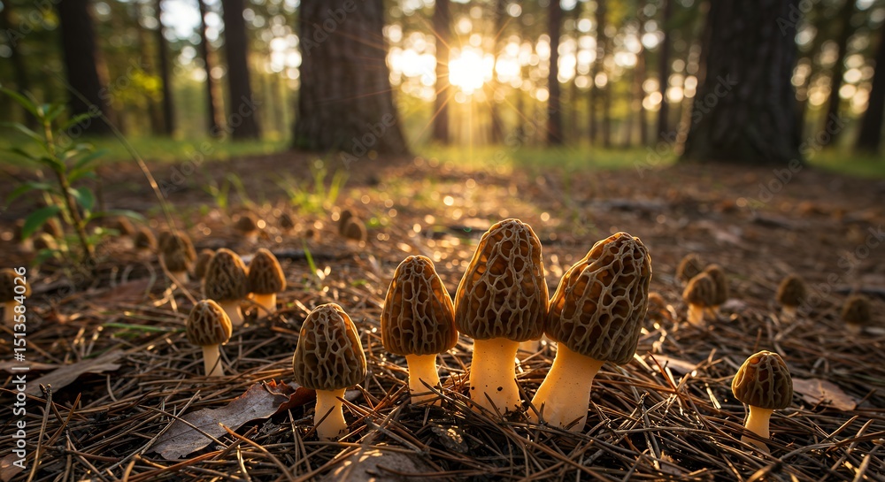 Obraz premium Mushrooms in Forest Sunlight