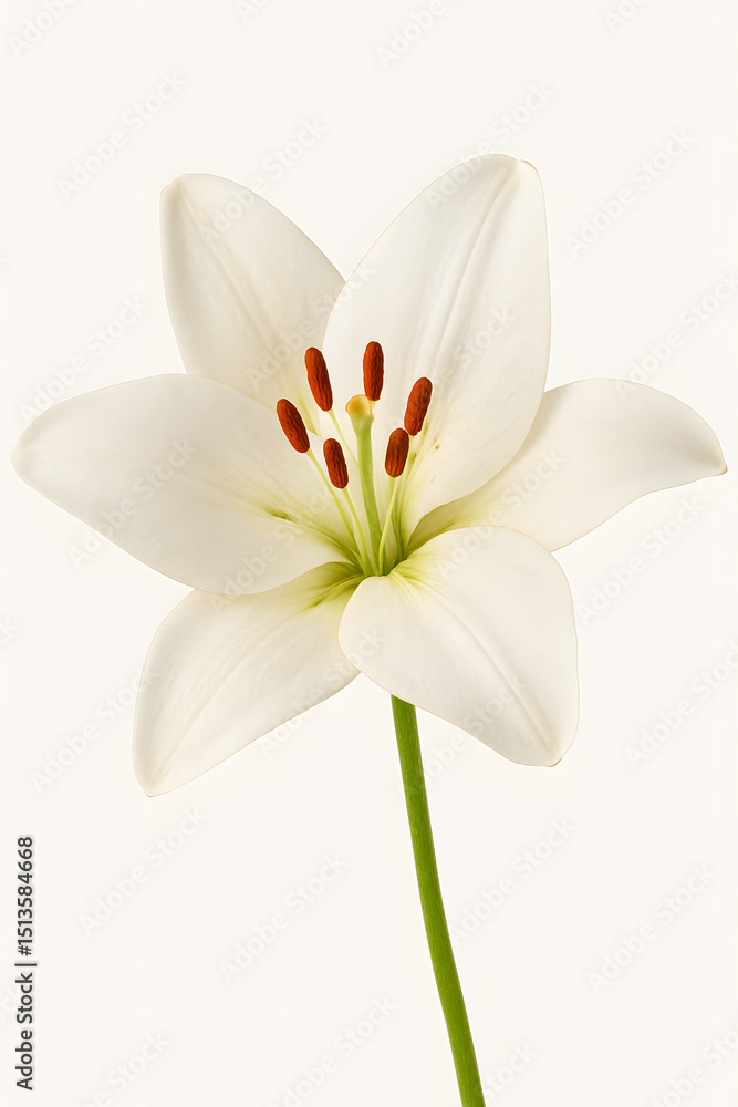 Fototapeta premium White Lily in Full Bloom with Visible Stamens