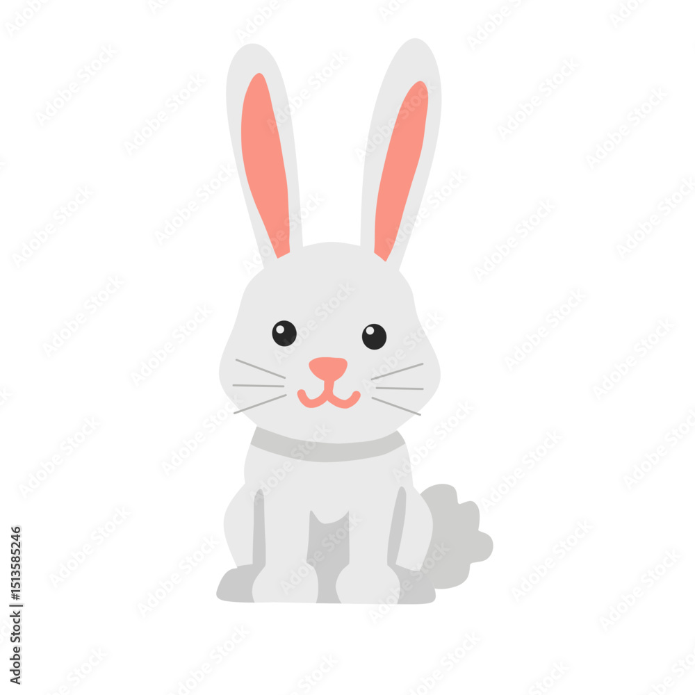 Obraz premium Cute white rabbit vector with long ears and a sweet smile. Suitable for Easter graphics, pet-themed content, kids' books, or educational materials