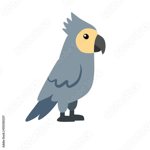 Stylish grey parrot illustration in a clean cartoon style. Ideal for tropical designs, pet icons, wildlife content, or educational animal posters