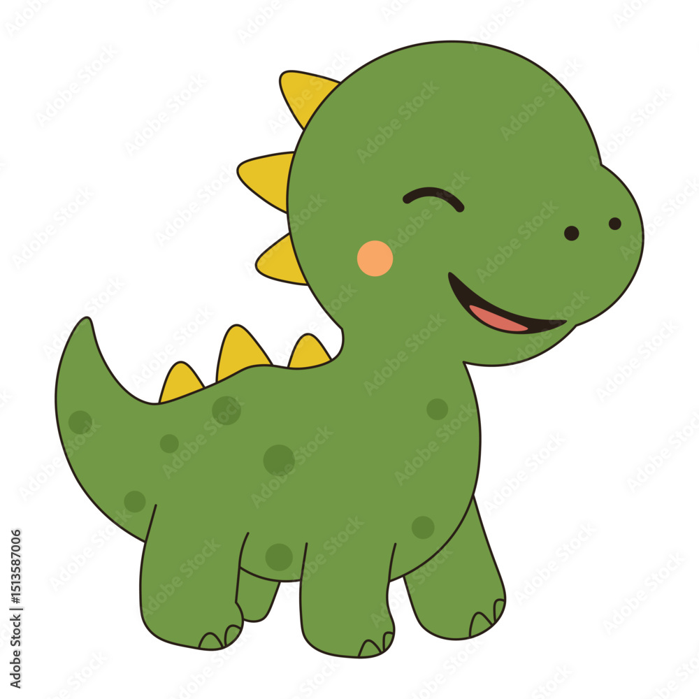 Fototapeta premium Cute Cartoon Dinosaur Smiling – Vector Illustration