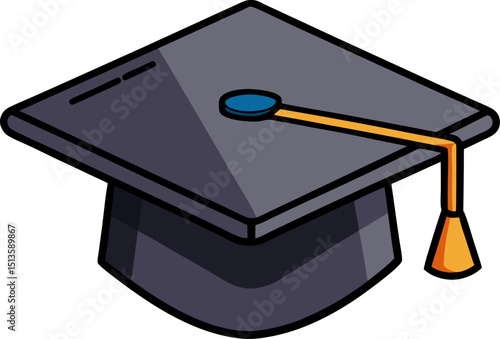 Cartoon graduation cap with bold design and tassel vector for education, learning, or diploma concept