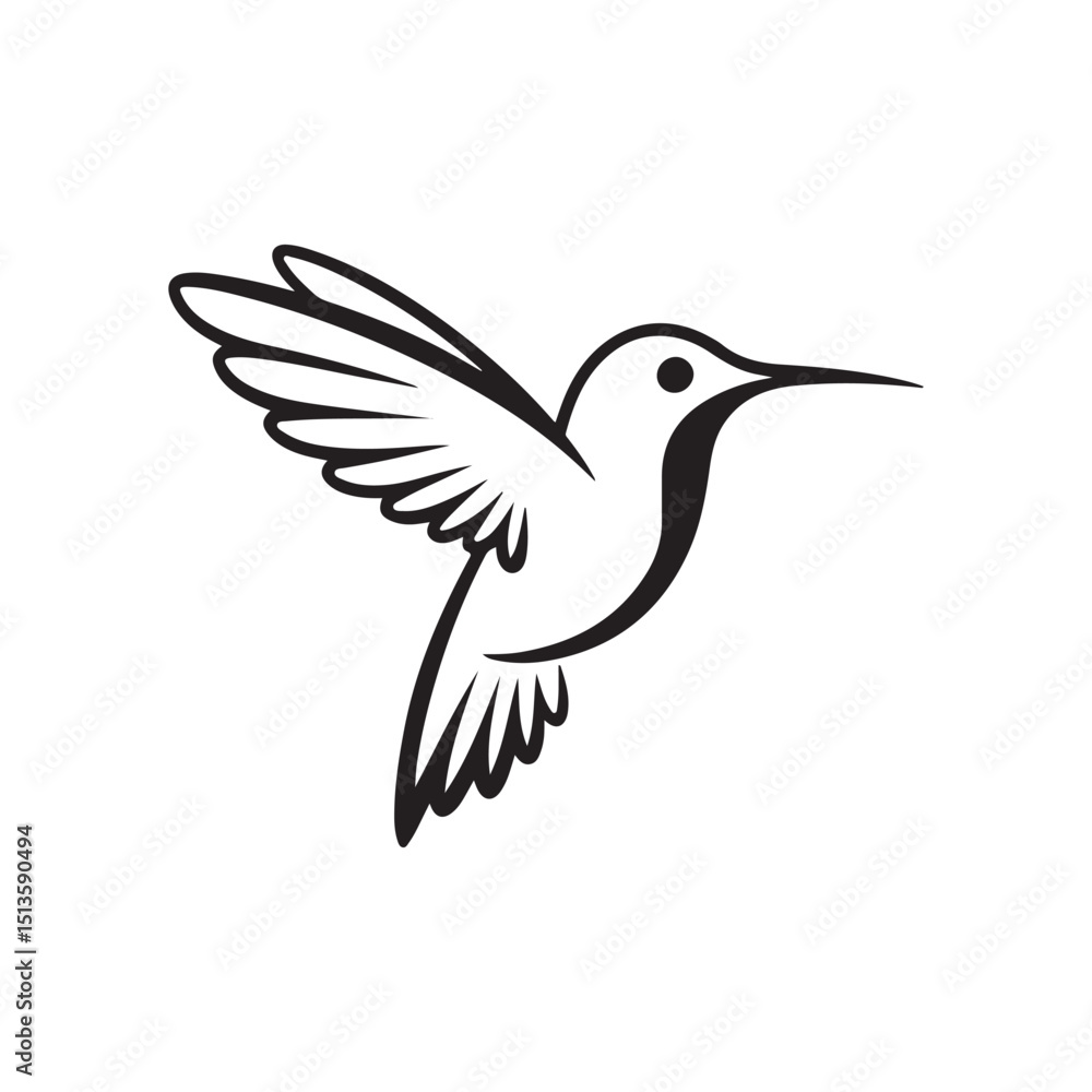Obraz premium Hummingbird black line art silhouette isolated logo design vector on a white background