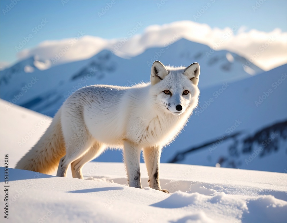 Fototapeta premium Arctic Fox in Winter Snow Landscape