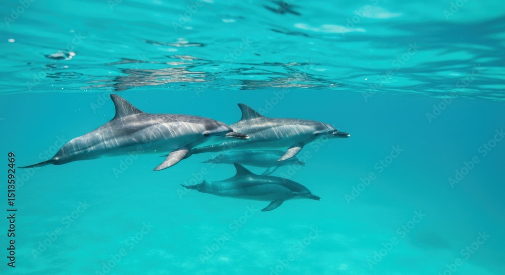Obraz premium Dolphins swimming gracefully in crystal-clear ocean waters
