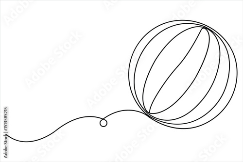 One continuous line art drawing of fitness ball fitness equipment vector illustration