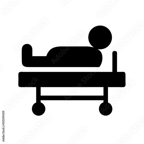 Black vector of a hospital bed with patient silhouette icon
