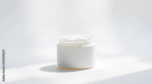 Wallpaper Mural A white jar of cream sits on a white surface with a beam of sunlight shining on it, casting a shadow Torontodigital.ca