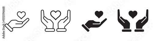 Heart in hand icon, hands holding heart icon illustration