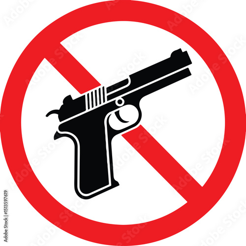 No Firearms Allowed Sign – Handgun in Prohibited Symbol Vector Illustration

