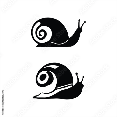 Two snails illustrated in black and white with visible shells and antennae on white background