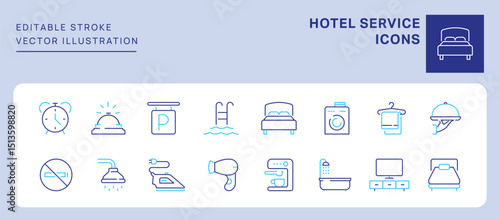 Hotel Service Icons. Editable Stroke. Set of thin line icons symbol collection.	