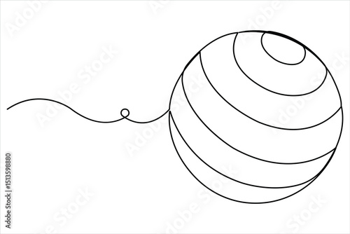 One continuous line art drawing of fitness ball fitness equipment vector illustration