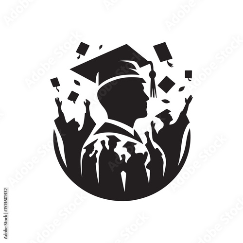 graduates celebrating vector silhouette clip art logo design illustration