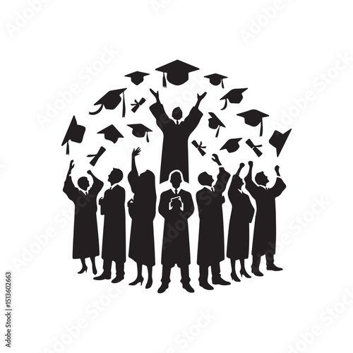 graduates celebrating vector silhouette clip art logo design illustration