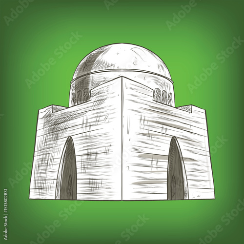 Mazar e Quaid architecture art in green color with a green abstract background