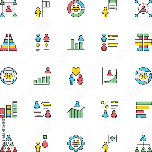 Set of 25 line icons related to World Population Icons Editable stroke. Vector illustration