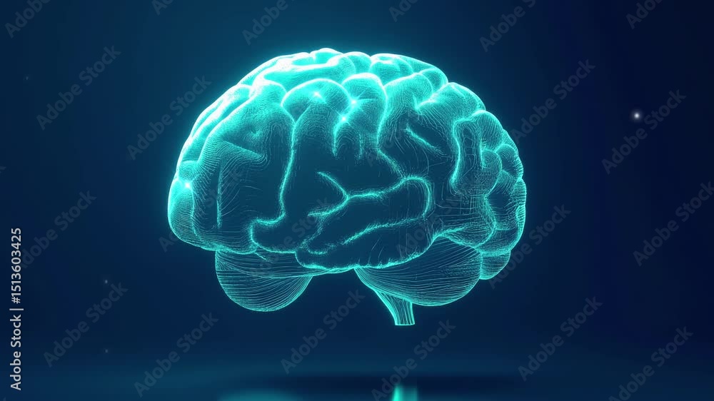 3D render of human brain in blue light 3D render of human brain in blue light