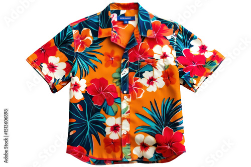 Bright colorful Hawaiian short sleeve shirt with large floral print tropical design, casual summer attire, beach vacation, leisurewear for men
