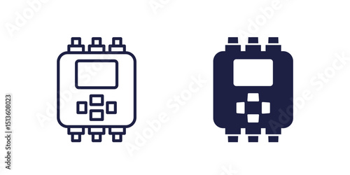 PLC icons, Programmable logic controller, line and solid design