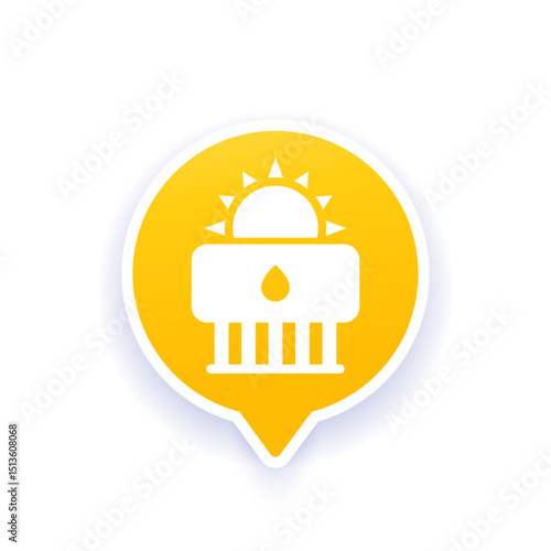 solar heater icon with sun and thermal collector