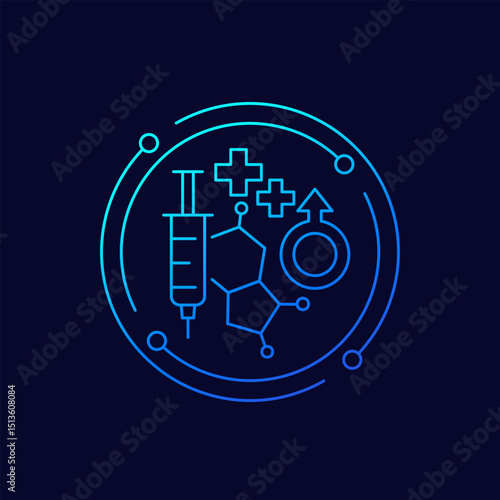 testosterone therapy icon, male hormones and TRT, linear design