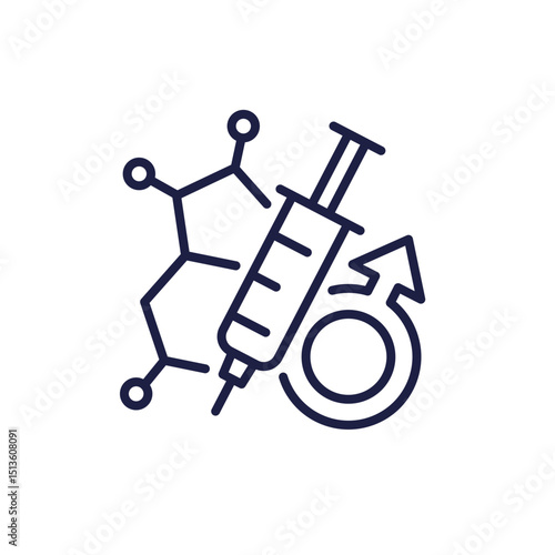 testosterone hormone therapy icon with a syringe, line vector