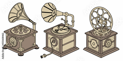 Vintage music devices showcase intricate designs and mechanics from the past, highlighting their historical significance and craftsmanship