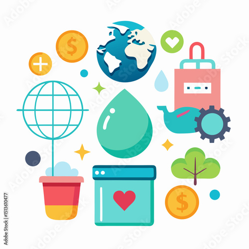 Charity Day Vector Set - Donation, Volunteer, Heart and Help Icons on White Background