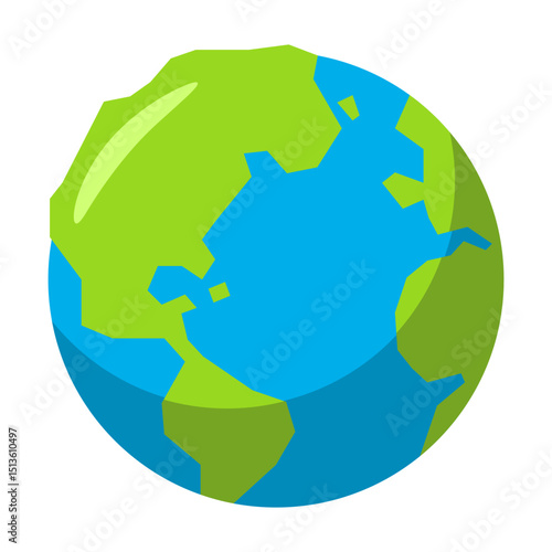 Illustration of Earth with Green Continents and Blue Oceans on a White Background