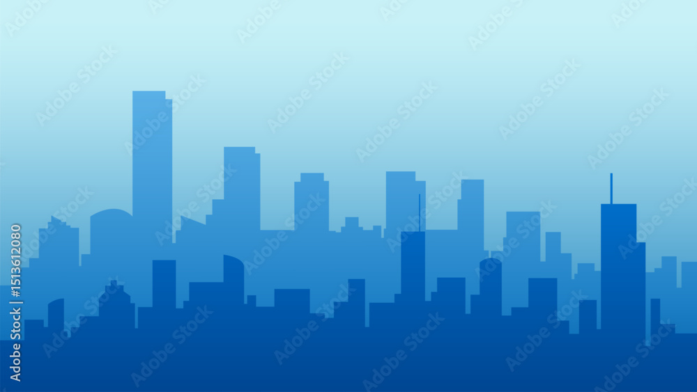 Fototapeta premium Skyline city background illustration, silhouette building cityscape in blue gradient